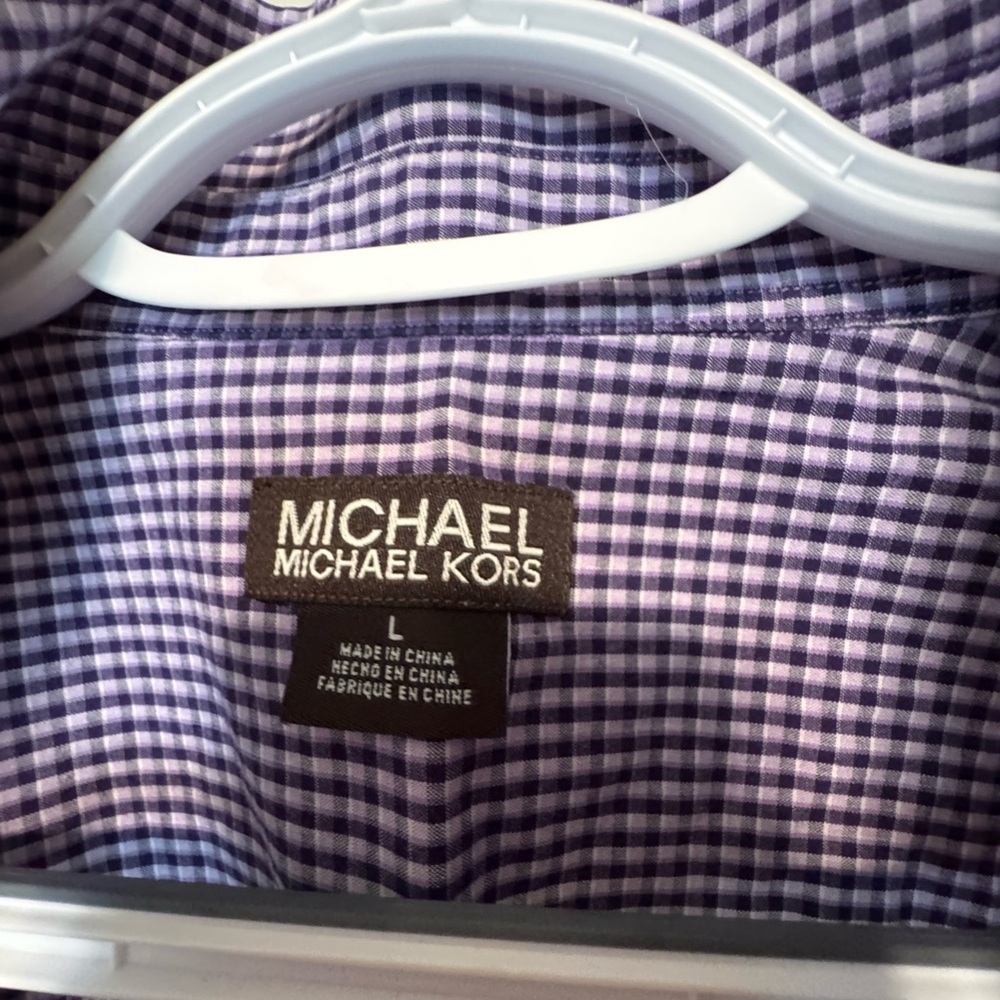 Michael Kors Purple Gingham Button Down Shirt - Picture 6 of 6